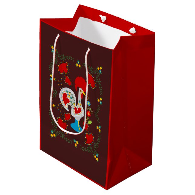 Sac Cadeau Moyen Coq traditionnel de Barcelos en blanc (Devant Angle)