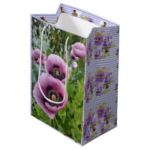 Sac Cadeau Moyen Coquelicots Mauve Violet Rose Violet Aquarelle Moy