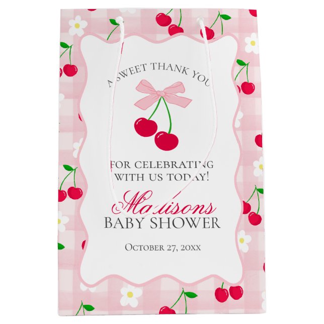 Sac Cadeau Moyen Coquette rose poêle cerise Baby shower Faveurs (Devant)