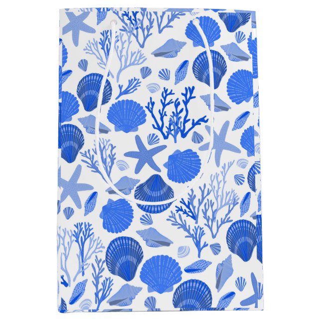 Sac Cadeau Moyen Coquillages bleus et Motif de corail (Devant)
