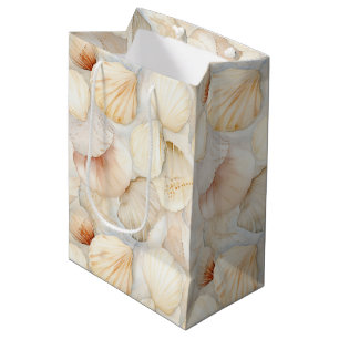 Sac Cadeau Moyen Coquilles de Mer Crème Sable Ivory Plage Mariage