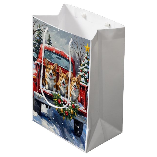 Sac Cadeau Moyen Corgi Christmas Red Truck Holiday (Devant Angle)