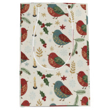 Cosy Winter Holiday Robin Bird and Berries Motif