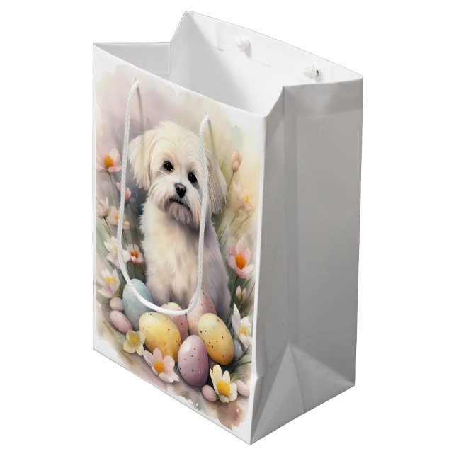 Sac Cadeau Moyen Coton De Tulear avec oeufs de Pâques vacances (Devant Angle)
