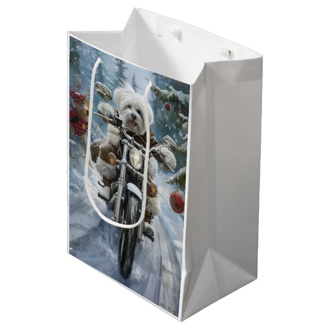 Sac Cadeau Moyen Coton De Tulear Chien équitation Moto Noël (Devant Angle)