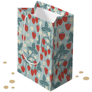 Sac Cadeau Moyen Cottagecore Floral Botanique Vintage de Fraisier