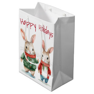 Sac Cadeau Moyen Cottontail de Noël Rabbit Couple