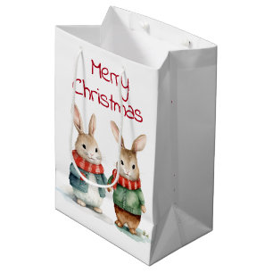 Sac Cadeau Moyen Cottontail de Noël Rabbit Couple