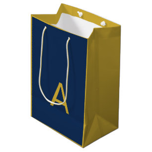 Sac Cadeau Moyen Couleur Or & Bleu Monogramme Initial Professionnel