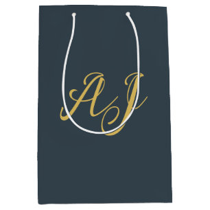 Sac Cadeau Moyen Couleur Or Charbon Monogramme Initial Professionne