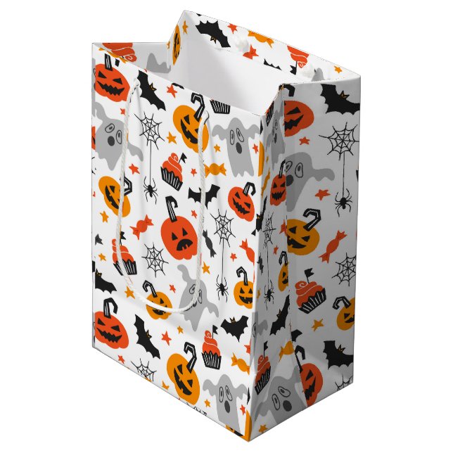 Sac Cadeau Moyen Couleurs d'automne Symboles d'Halloween motif (Devant Angle)