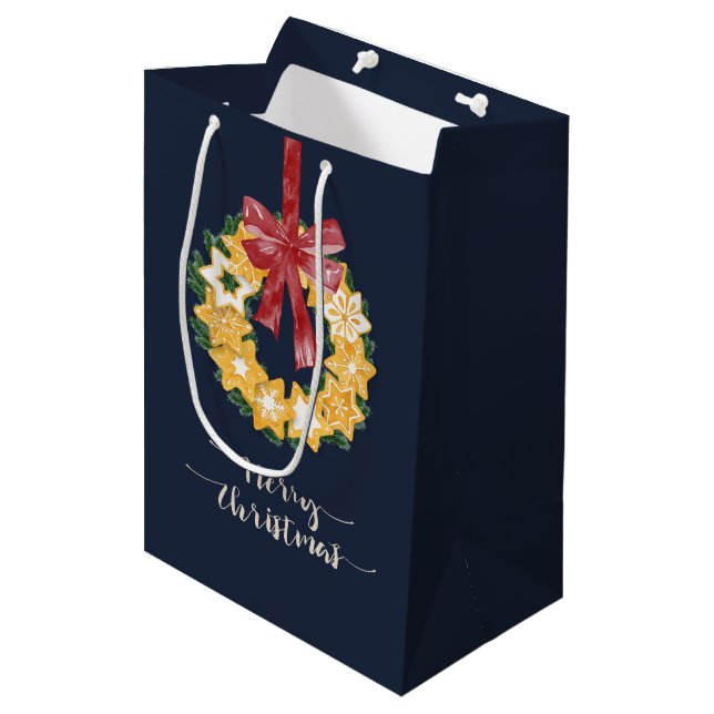 Sac Cadeau Moyen Couronne de biscuits de Noël avec Arrière - plan g (Devant Angle)