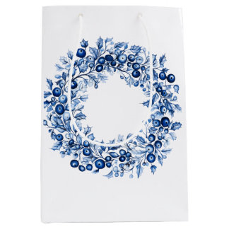 Sac Cadeau Moyen Couronne de houx d'hiver à la myrtille pour Noël