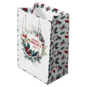 Sac Cadeau Moyen Couronne de Noël Bullfinch & Noël holly