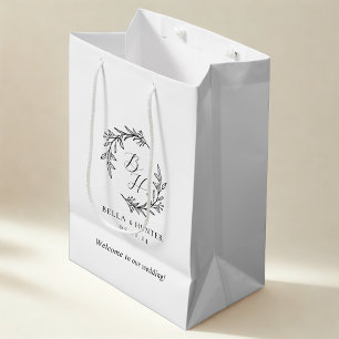 Sac Cadeau Moyen Couronne florale de mariage initiale monogramme de