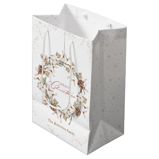 Sac Cadeau Moyen Couronne minimaliste de Noël (Devant Angle)