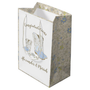 Sac Cadeau Moyen Cowboy Baby shower Pays Western Blue Boy