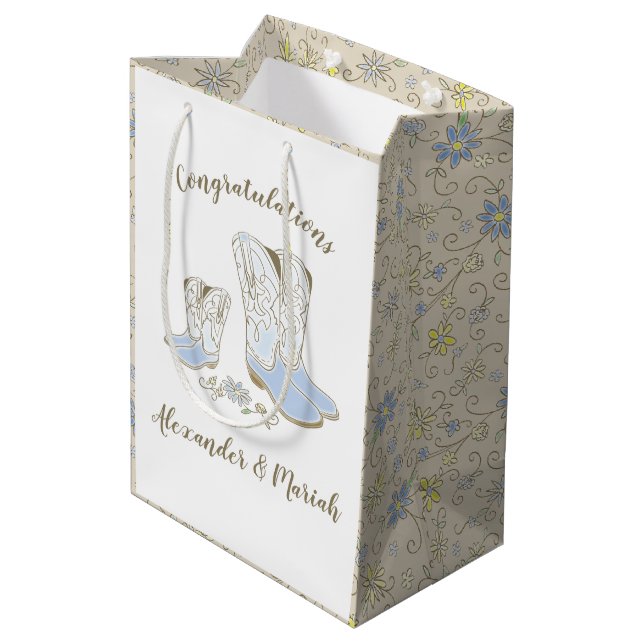 Sac Cadeau Moyen Cowboy Baby shower Pays Western Blue Boy (Dos Angle)