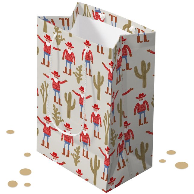 Sac Cadeau Moyen Cowboy Santa Claus Western Christmas (Fun Cowboy Santa Claus Western Christmas gift bag)