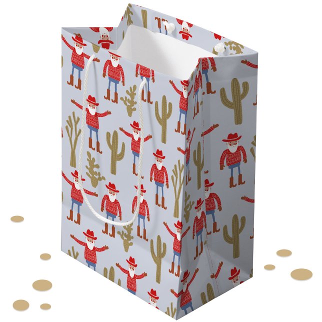 Sac Cadeau Moyen Cowboy Santa Claus Western Christmas Blue (Fun Cowboy Santa Claus Western Christmas gift bag)