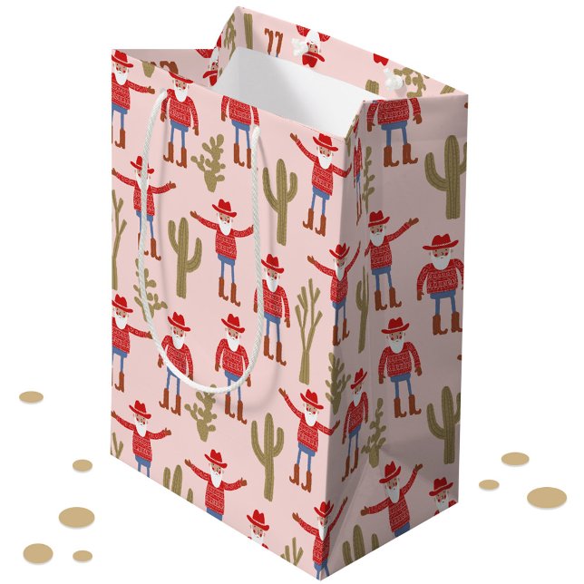 Sac Cadeau Moyen Cowboy Santa Claus Western Christmas Pink (Fun Cowboy Santa Claus Western Christmas gift bag
)