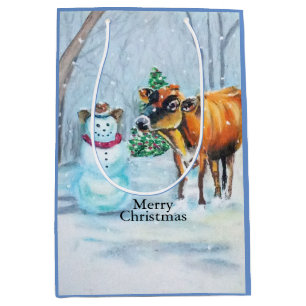 Sac Cadeau Moyen Cowboy Snowman & Cow Christmas
