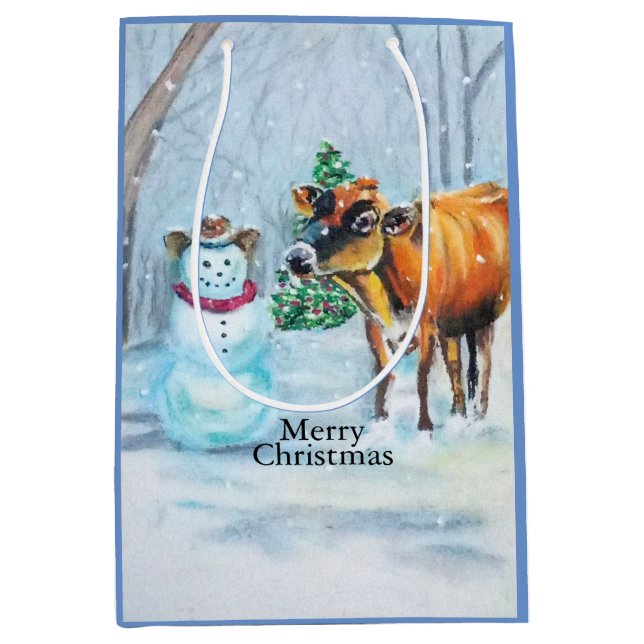 Sac Cadeau Moyen Cowboy Snowman & Cow Christmas (Devant)