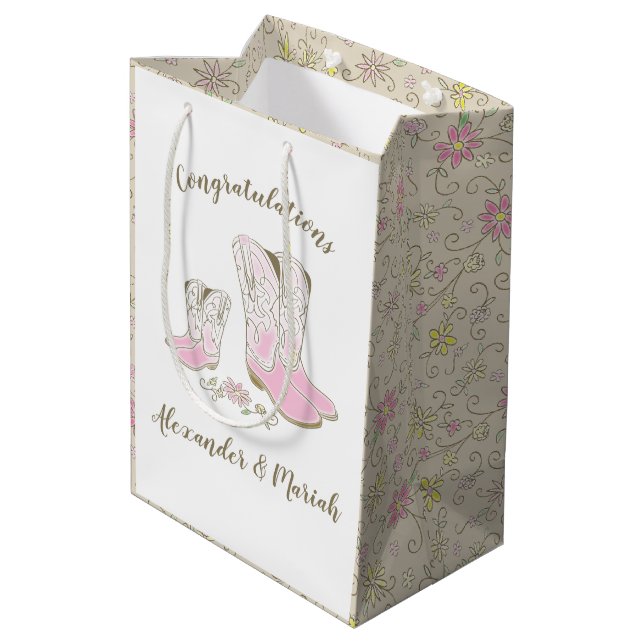 Sac Cadeau Moyen Cowgirl Baby shower Pays Western Rose Girl (Dos Angle)