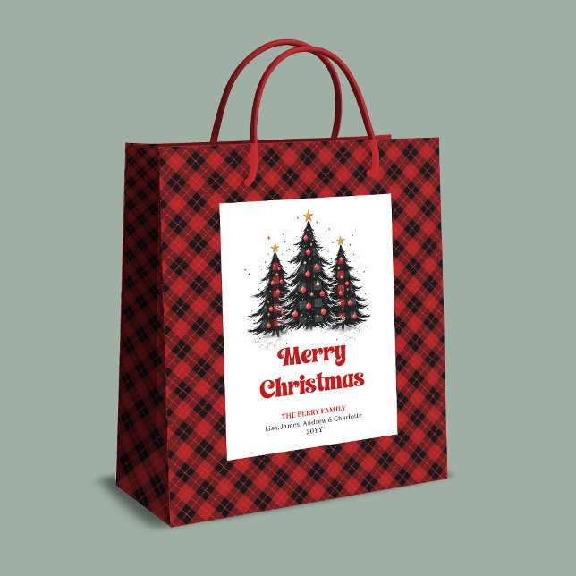 Sac Cadeau Moyen Cozy buffalo plaid Christmas bag with custom name (Cozy buffalo plaid Christmas bag with custom name)