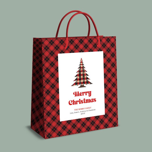 Sac Cadeau Moyen Cozy buffalo plaid Christmas gift bag name design (Cozy buffalo plaid Christmas gift bag name design)
