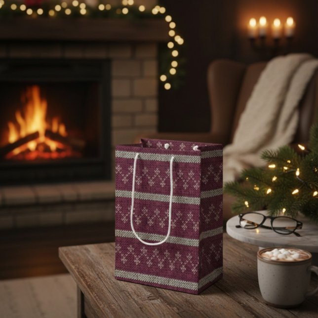 Sac Cadeau Moyen Cozy Knitted Pattern Paper Gift Bag (Créateur téléchargé)