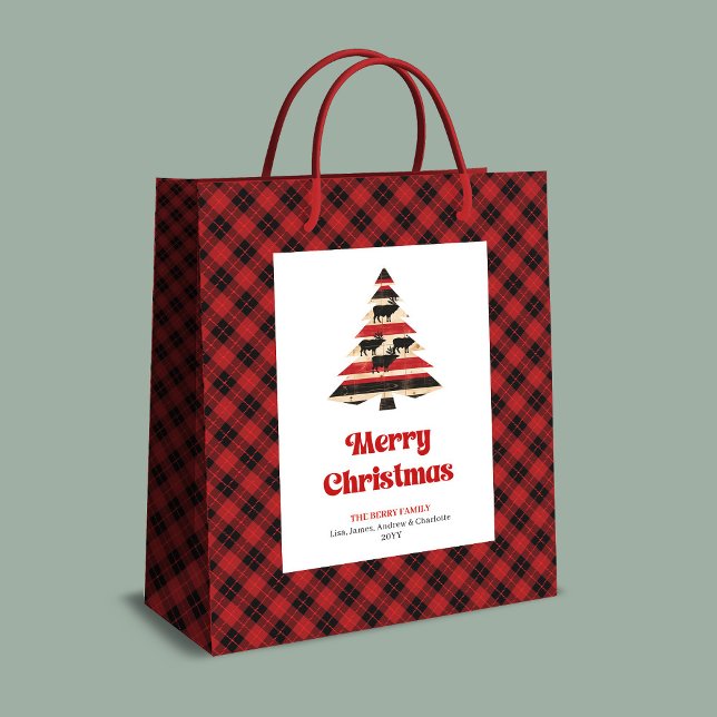 Sac Cadeau Moyen Cozy red black plaid gift bag custom name tree (Cozy red black plaid gift bag custom name tree

)