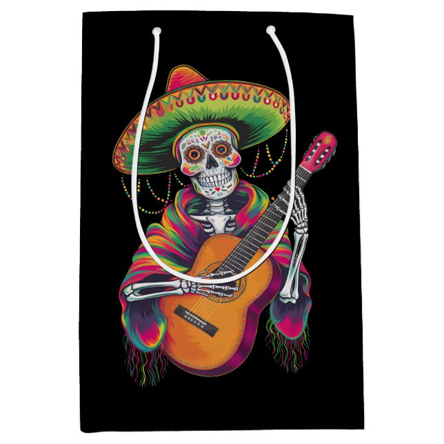 Sac Cadeau Moyen Crâne de squelette de la fête Cinco De Mayo Guitar (Devant)