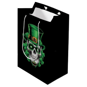 Sac Cadeau Moyen Crâne de Sucre St Patrick Jour Chanceux Trèfle