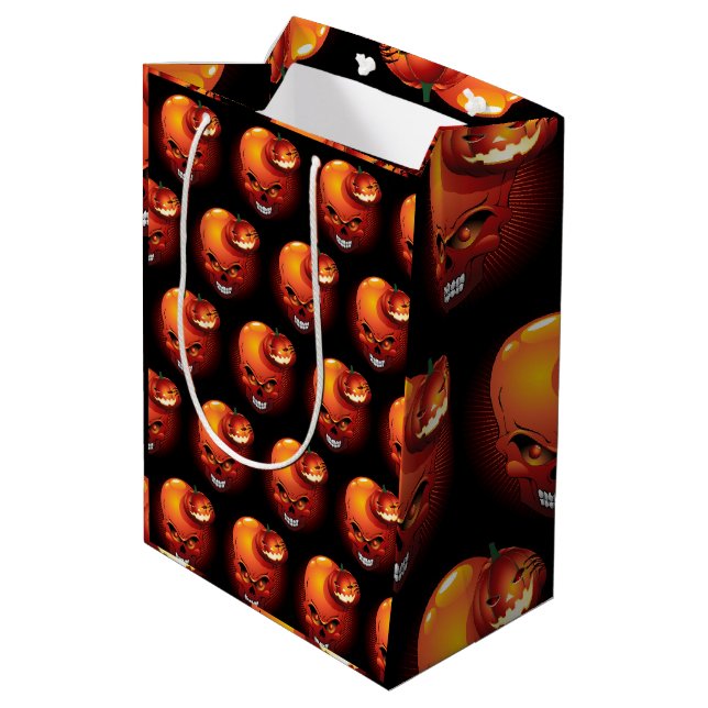 Sac Cadeau Moyen Crâne d'Halloween et Citrouille (Dos Angle)