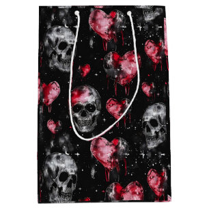 Sac Cadeau Moyen Crânes d'amour gothique et Coeurs rouges