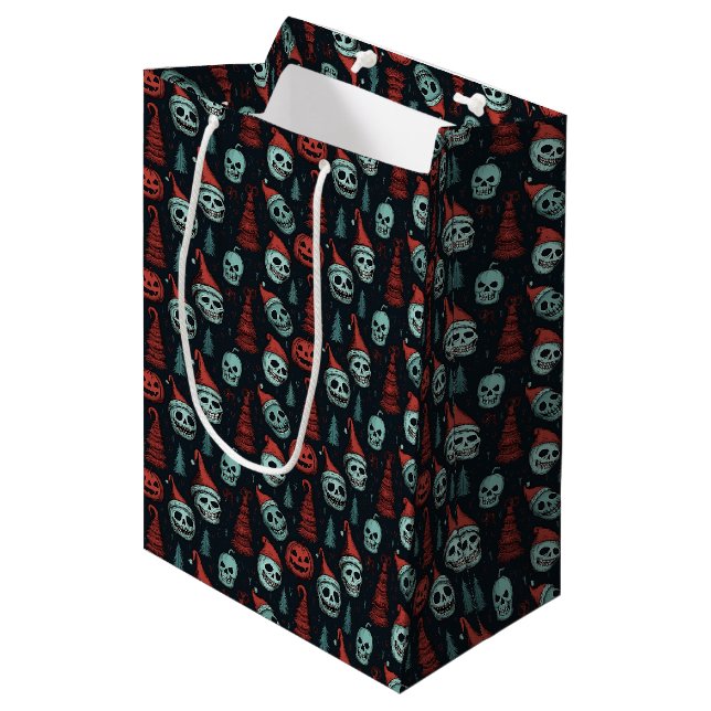 Sac Cadeau Moyen Crânes éffrayants d'Halloween de Noël (Devant Angle)