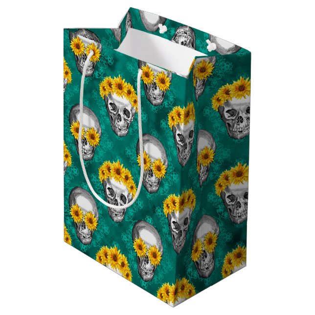 Sac Cadeau Moyen Crânes turquoise et série tournesol Design 10 (Dos Angle)