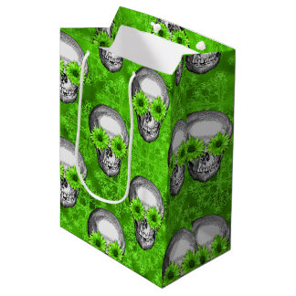 Sac Cadeau Moyen Crânes verts et série Tournesol Design 3