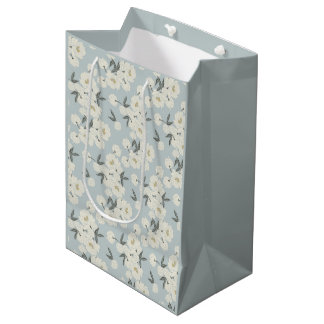 Sac Cadeau Moyen Cream Peonies on Light Blue 