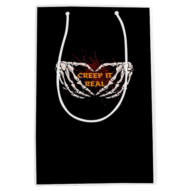 Sac Cadeau Moyen Creep It Real, Skeleton Mains Montrant Le Coeur (Devant)