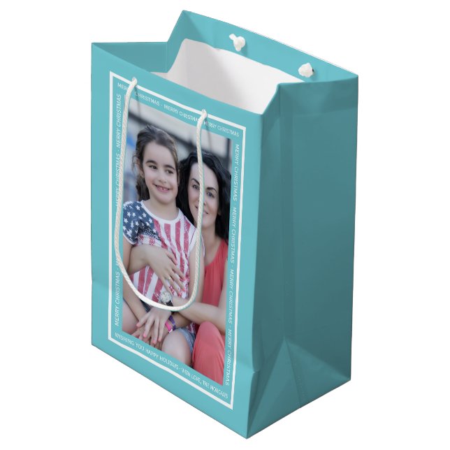 Sac Cadeau Moyen Créez votre propre aqua bleu Noël photo (Devant Angle)