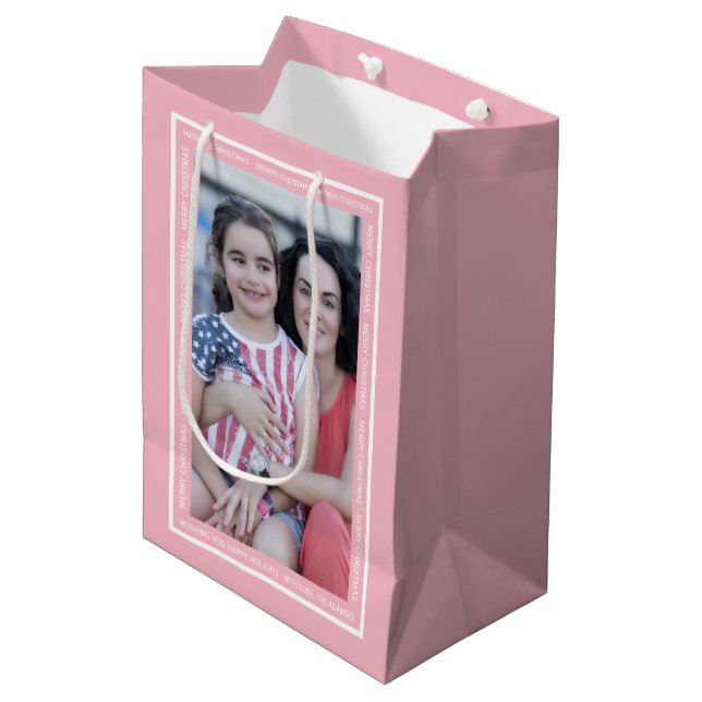 Sac Cadeau Moyen Créez votre propre photo de Noël rose (Devant Angle)