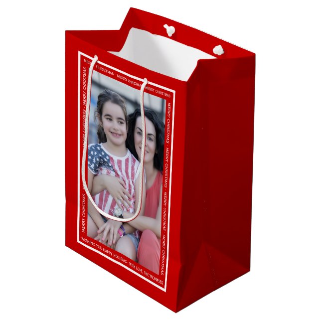 Sac Cadeau Moyen Créez votre propre photo de Noël rouge (Devant Angle)