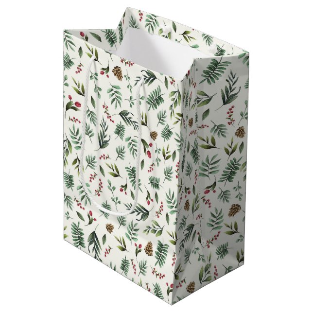Sac Cadeau Moyen Crème naturelle Noël de la nature (Devant Angle)