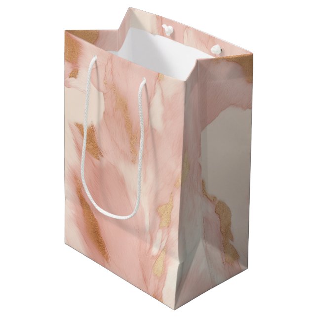 Sac Cadeau Moyen Crème rose pâle blanc Or blanc (Devant Angle)