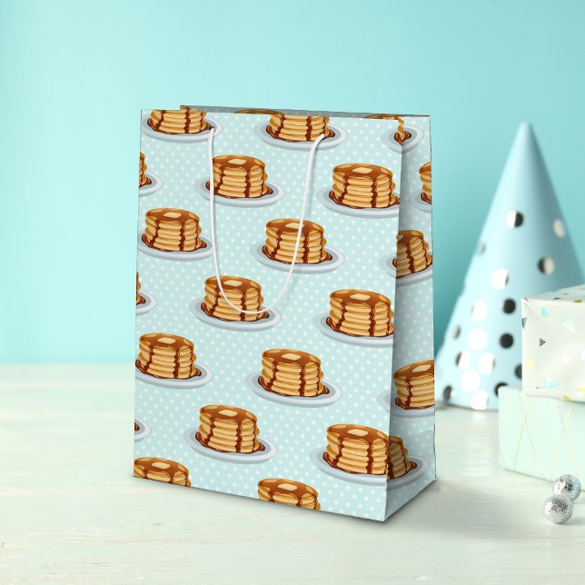 Sac Cadeau Moyen Crêpes avec sirop d'érable et Motif Polkadot (Pancake Pattern Gift Bag)