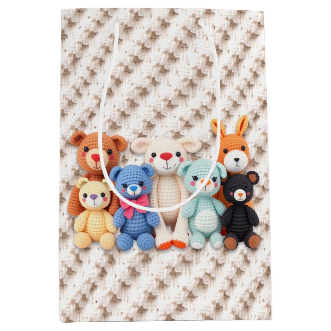 Sac Cadeau Moyen Crocheted Stuffed Animals Blue and Yellow (Devant)