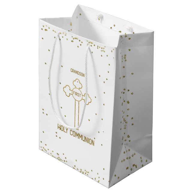 Sac Cadeau Moyen Croix de la première sainte communion de grand-fil (Devant Angle)