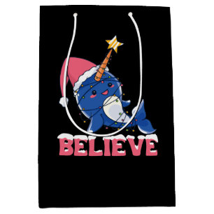 Sac Cadeau Moyen Croyez Narwhal Noël Fée Lumières